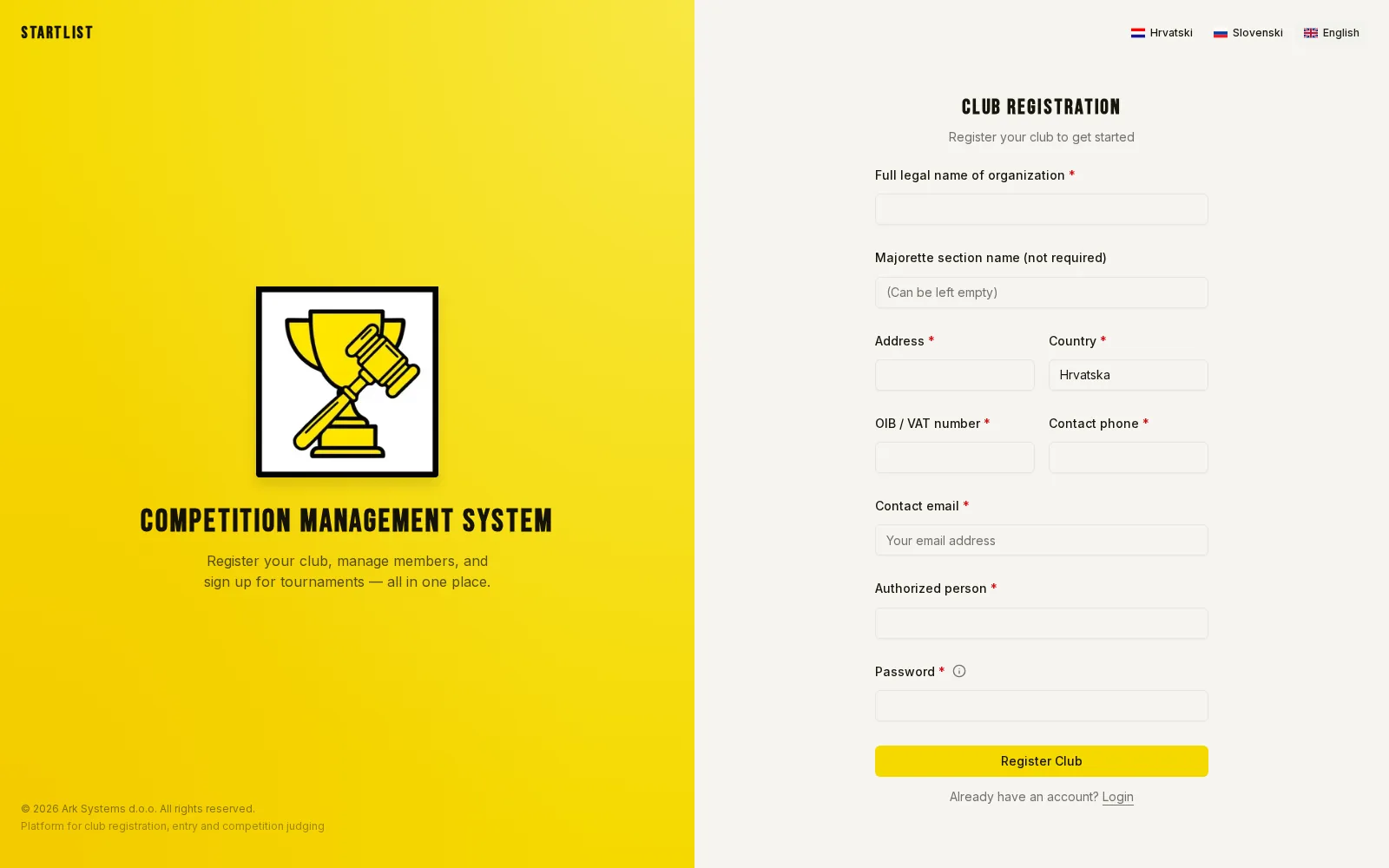 A club registers itself